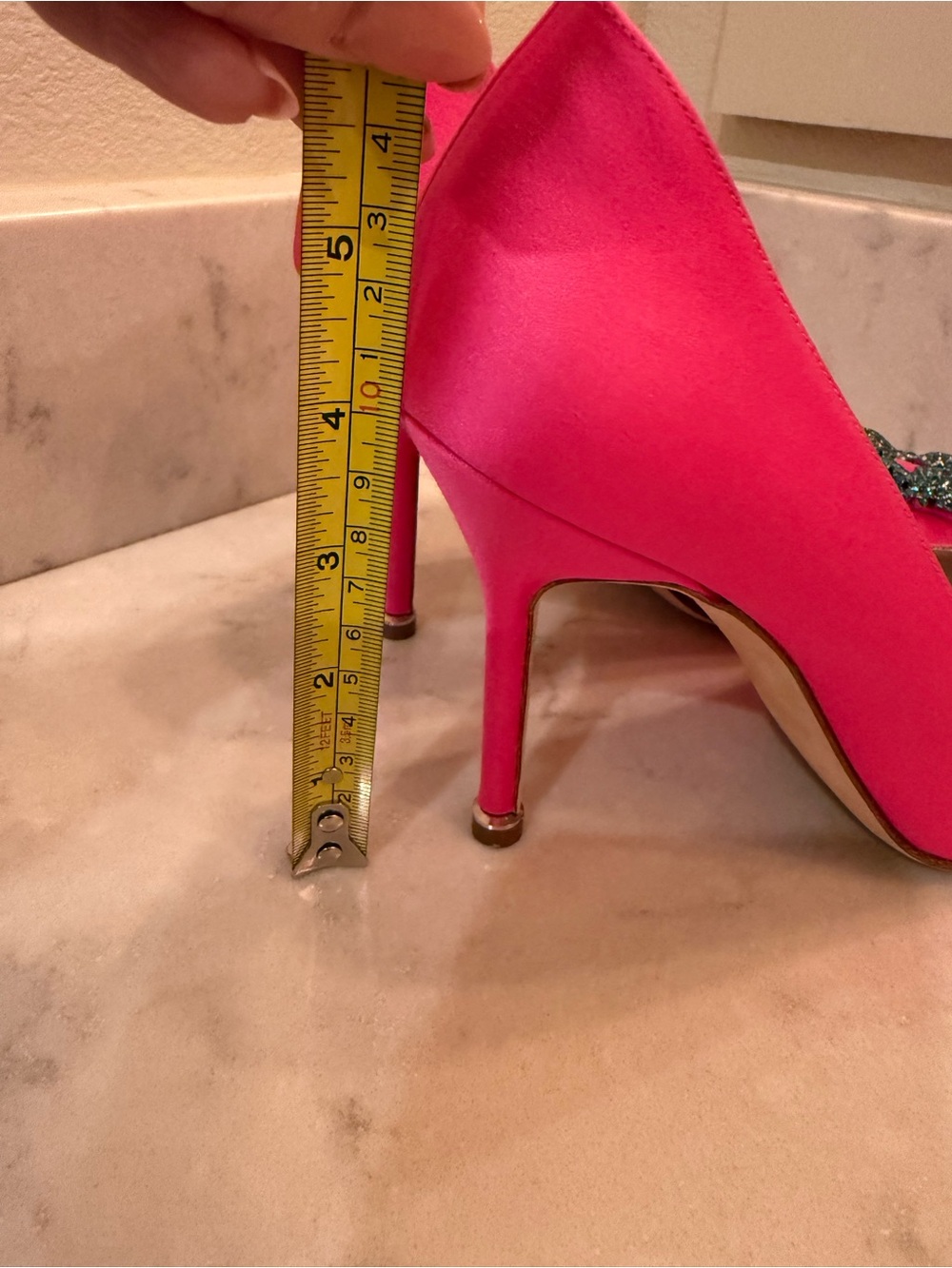 Manolo Blahnik Pink Satin Hangisi Blue Crystal-Embellished Pump - Picture 9 of 10